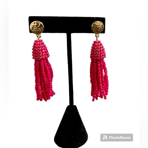 Woman’s Hot Pink, Tasseled, Dangle Earrings - Picture 1 of 2